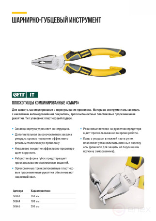 Плоскогубцы комбинированные "Смарт", трехцветные прорезиненные ручки, никелевое покрытие 160 мм