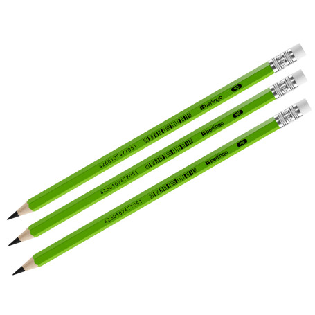 Pencil set b/g Berlingo "Office soft" HB, with eraser, sharpened, plastic 3 pcs