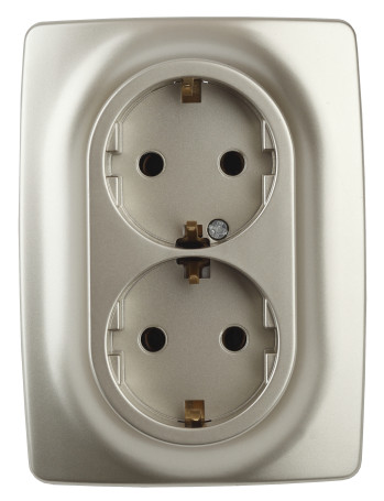 Розетка ЭРА Серия 12 12-2108-04 2X2P+E Schuko со шторками 16A-250В IP20 шампань