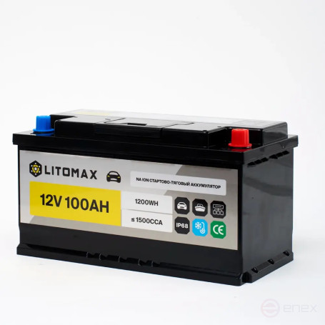 Натриевый аккумулятор стартово/тяговый LITOMAX Na+ 12V 100Ah 1500CCA R+ IP68