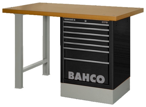 Heavy-duty workbench, MDF table top with 2 legs and 7 drawers in blue 1800 mm x 750 mm x 1030 mm