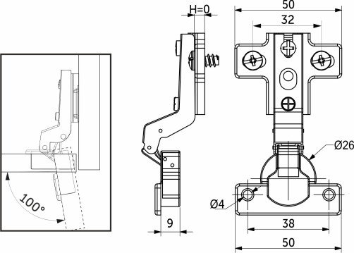 Петля мини внутренняя с пружиной 38мм h0 slide-on AKS
