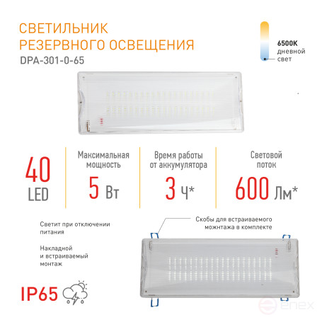 Emergency Lamp LED ERA DPA-301-0-65 Non-permanent 40LED 3H IP65
