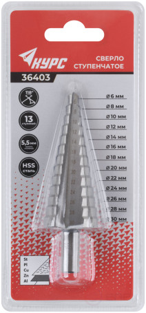 HSS step drill for metal, 13 steps, 6-30 mm