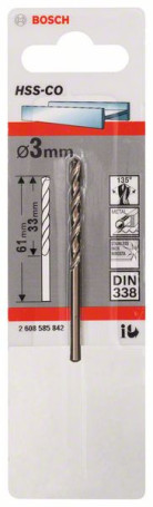Metal drills HSS-Co , DIN 338 3 x 33 x 61 mm, 2608585842
