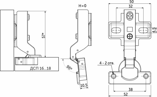 Mini inner hinge with door closer 38mm h0 slide-on AKS