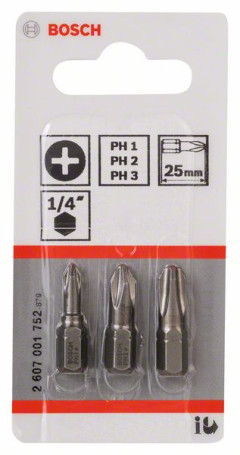 Набор из 3 насадок-бит Extra Hart (PH) PH1; PH2; PH3; 25 мм