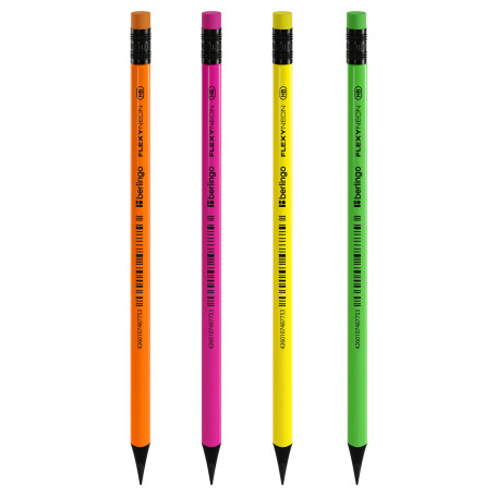 Pencil set b/g Berlingo "Flexy Neon" HB, with eraser, sharpened, plastic, assorted 3 pcs