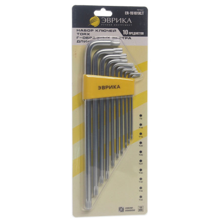 Набор ключей TORX ER-15101XLT: Г-образных экстра длинных T9-T50 10пр. ЭВРИКА /1/12/60