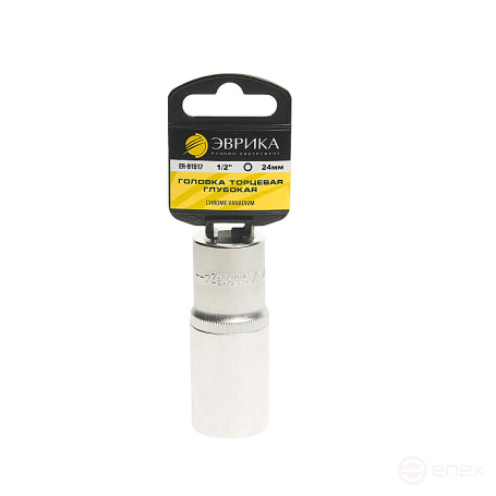 Головка торцевая 24мм 1/2" 6-гранная глубокая L=80мм (с держателем) ЭВРИКА ER-91517H 1/80
