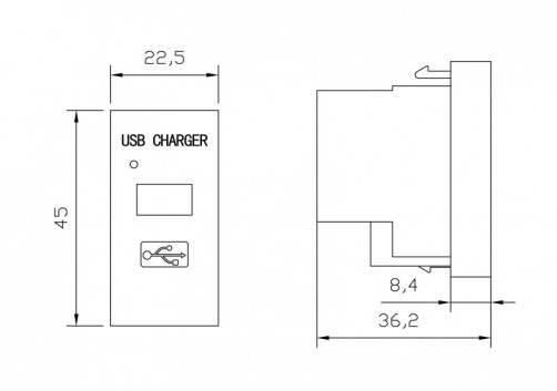 M45/2-USBCH1-WH Модуль розетки USB для зарядки, 1 порт, 1М, 1А, 5В, 45x22.5мм, белый