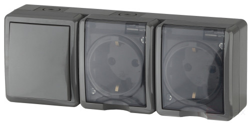Block two sockets + Switch ERA Expert 11-7403-03 IP54 16A-10AX-250V OP AMP Grey