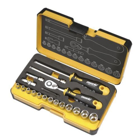 Felo Set of heads with a ratchet and a 1/4" ERGONIC screwdriver in a case, 19 pcs 05781906
