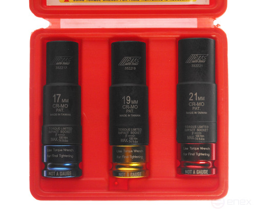 Набор головок торцевых ударных с фиксированным усилием 17,19,21мм 3 предмета в кейсе JTC