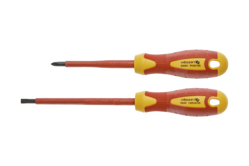 Set of insulated screwdrivers SL5,5, 125 mm, PH2, 100 mm, 1000 V, S2 steel, 2 pcs. HOEGERT