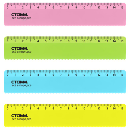 Ruler 15cm STAMM, plastic, with wavy edge, transparent, neon colors, assorted