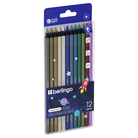 Berlingo colored metallic pencils "SuperSoft. Metallic", 12 colors, sharpened, European suspension
