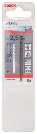 Metal drills HSS-Co , DIN 338 2.5 x 30 x 57 mm, 2608585841