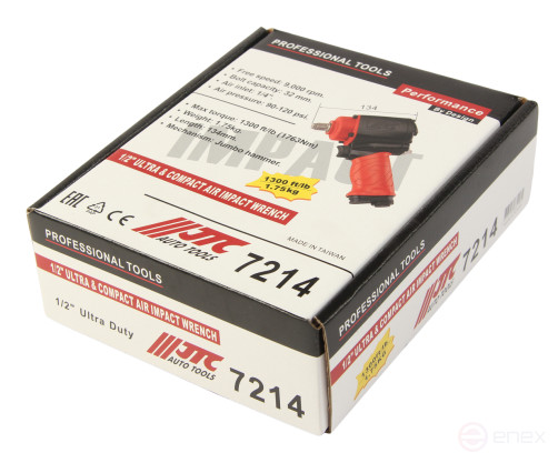 Гайковерт пневматический 1/2" 1763Нм 9000об/мин. 90-120PSI JTC