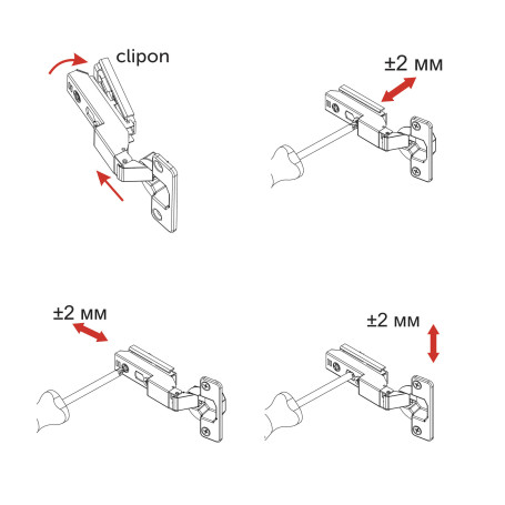 Петля внутренняя с доводчиком 45мм h0 clip-on AKS PLUS 3D узкая черная (саморезы, заглушки)