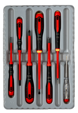 Set of insulated slotted and Phillips screwdrivers with ERGO handle and voltage tester, 7 pcs