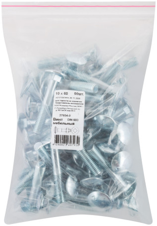 Винт мебельный (DIN 603) 10х60 (фасовка 50 шт)