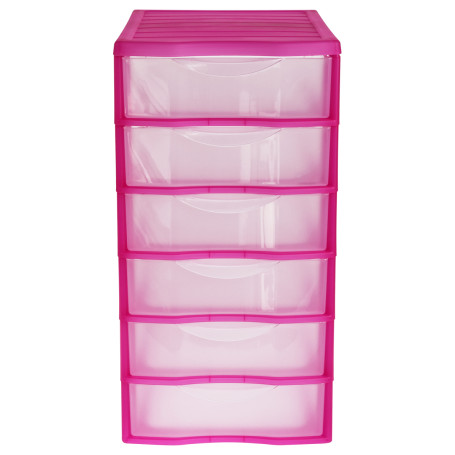 Universal STAMM box, 6 compartments, transparent trays, pink
