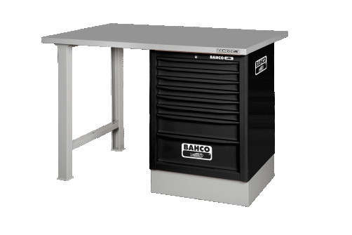 Heavy-duty workbench, metal table top with 2 legs and 6 drawers in blue color 1500 mm x 750 mm x 1030 mm