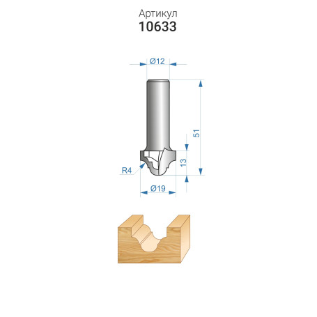 Grooved shaped milling cutter f19x13mm R4mm xb 12mm