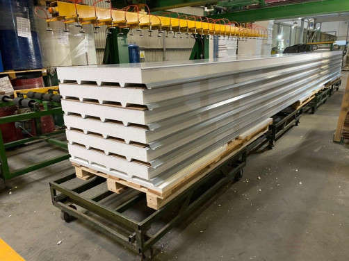 Roofing sandwich panels with expanded polystyrene according to TU, width 1000 mm, metal thickness 0.45 mm, RAL 9003, panel thickness 100 mm, 1 m2