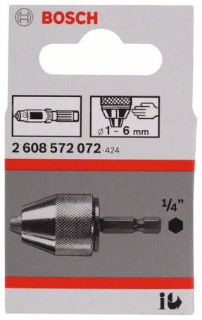 Quick-release drill chuck up to 10 mm D= 1.5 - 13 mm; clamp= 1/4" (External hexagon)