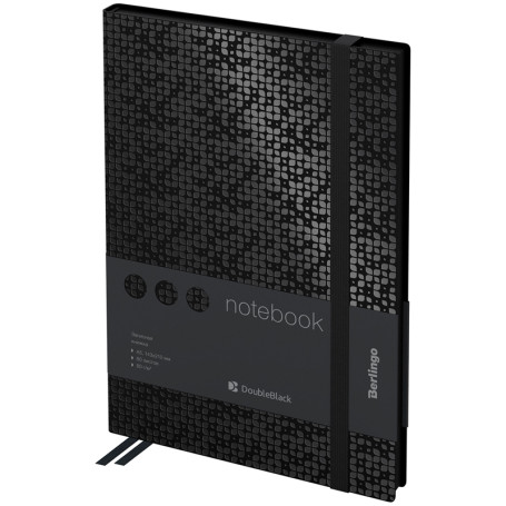 Notebook A5 80 l., leatherette, Berlingo "DoubleBlack", black cut, black, with a pattern