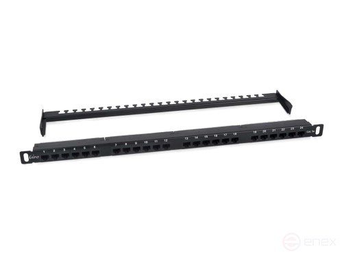 High-density Ripo Patch Panel 19" (0.5U), 24 RJ-45 ports, Category 6a, Dual IDC,180 degrees