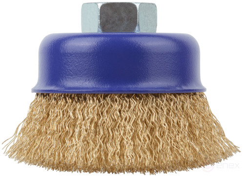 Щетка для УШМ, М14, тип "Чашка", латун. витая проволока 0,3 мм, 75 мм, блистер, CUTOP Profi