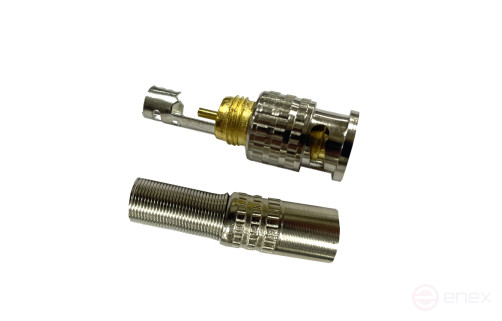 Connector BNC RIPO soldering plug with metal spring. With gold dusting