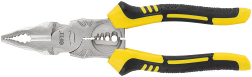 Плоскогубцы комбинированные многофункциональные, эксцентриковый шарнир, прорезинен. ручки, Профи 200 мм