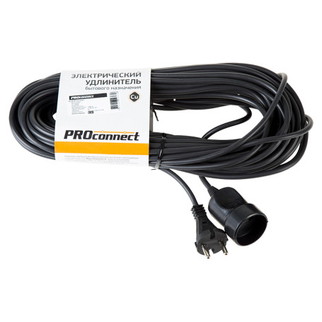 Extension cord ProConnect PVS 2x0.75.20 m, used, 6 A, 1300 W, IP20, black (Made in Russia)