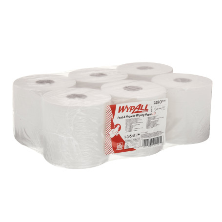 WypAll® L10 Cleaning material for the food industry and general cleaning - central feed for the Roll Control™ system / White (6 Rolls x 630 sheets)