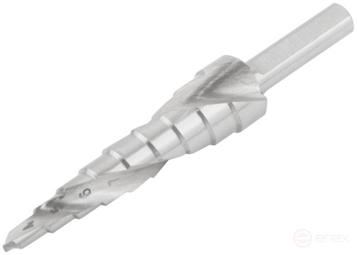 HSS step drill for metal, spiral profile, 9 steps, 4-12 mm