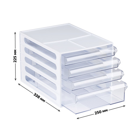 Block of 4 extendable STAMM trays, white body, transparent trays