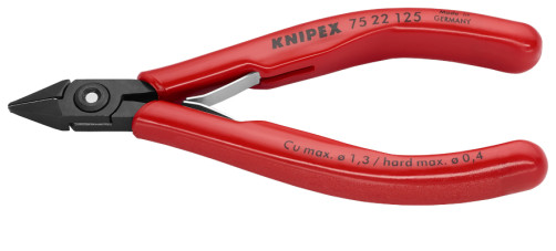 Бокорезы для электроники, очень мал. фаска, рез: провол. мягк. Ø 0.2-1.3 мм, ср. Ø 0.9 мм, тв. Ø 0.4 мм, роял. струна Ø 0.3 мм, L-125 мм, чёрн.