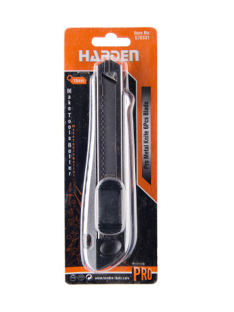 Professional knife, 18 mm, retractable blade, metal body, 6 blades included// HARDEN