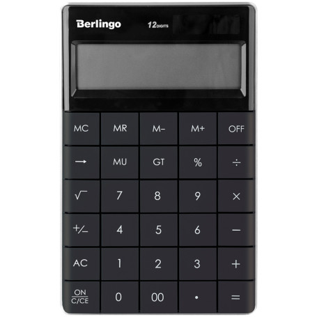 Калькулятор настольный Berlingo "Power TX", 12 разр., двойное питание, 165*105*13 мм, антрацит