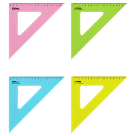 45° triangle, 16cm STAMM, plastic, transparent, neon colors, assorted