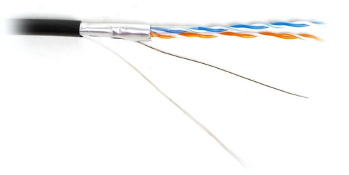 UUTP2-C5-S24-SW-OUT-PE-BK-500 (500 m) Twisted pair cable, unshielded U/UTP, category 5, 2 pairs (24 AWG), single–core (solid), with metal cable, external, PE, -40°C- +60°C, black