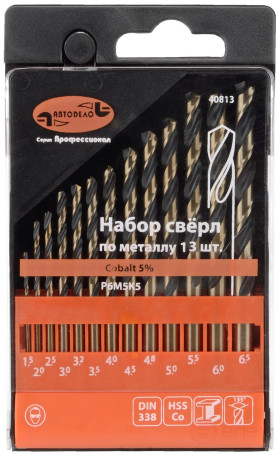 Set of drills for metal R6M5K5 1.5-6.5mm (13 pcs.plast/f) Avtodor PRO (40813)