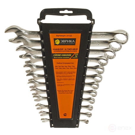 Набор ключей комбинированных (6,7,8,9,10,11,12,13,14,17,19,22мм) сатинированных холдер 12 предметов ЭВРИКА 5/20