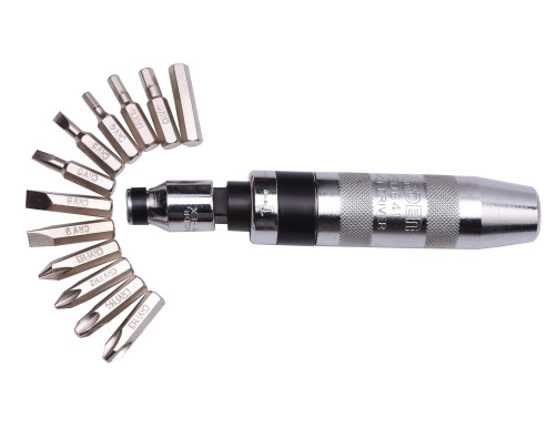 Set with impact-rotary screwdriver and CRV bits, 14 items.//HARDEN