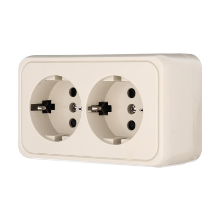 Double socket for open installation with grounding contacts and protective shutters (beige), Standard