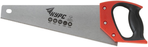 Hacksaw on wood, small red-hot tooth 12 TRI, 3D sharpening, layer.Rubberized handle 350 mm